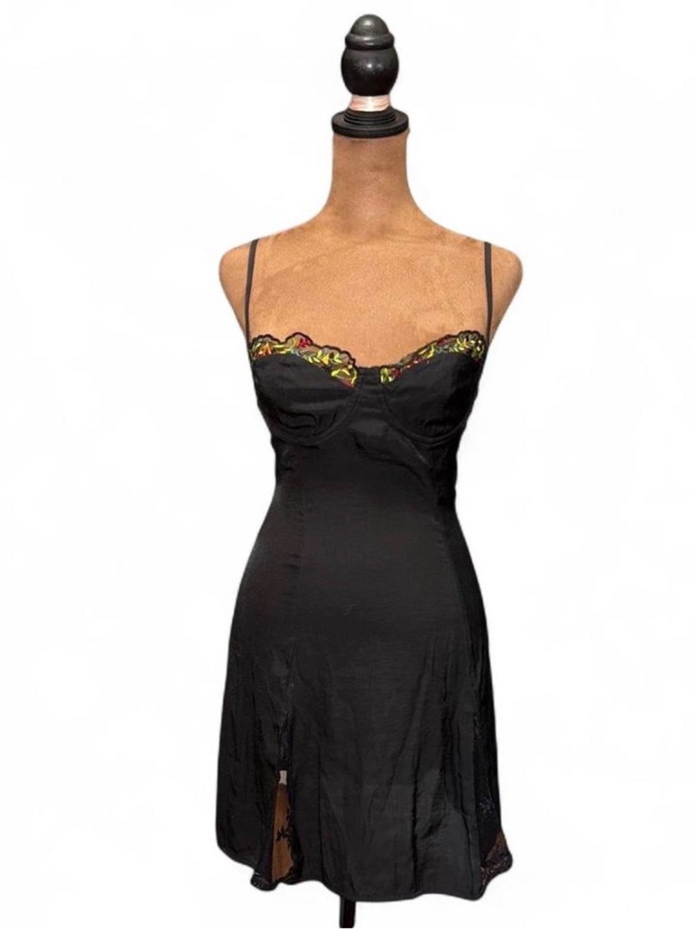 Black Embroidered Slip Dress with Floral Accent Women Intimates Princess Polly 2